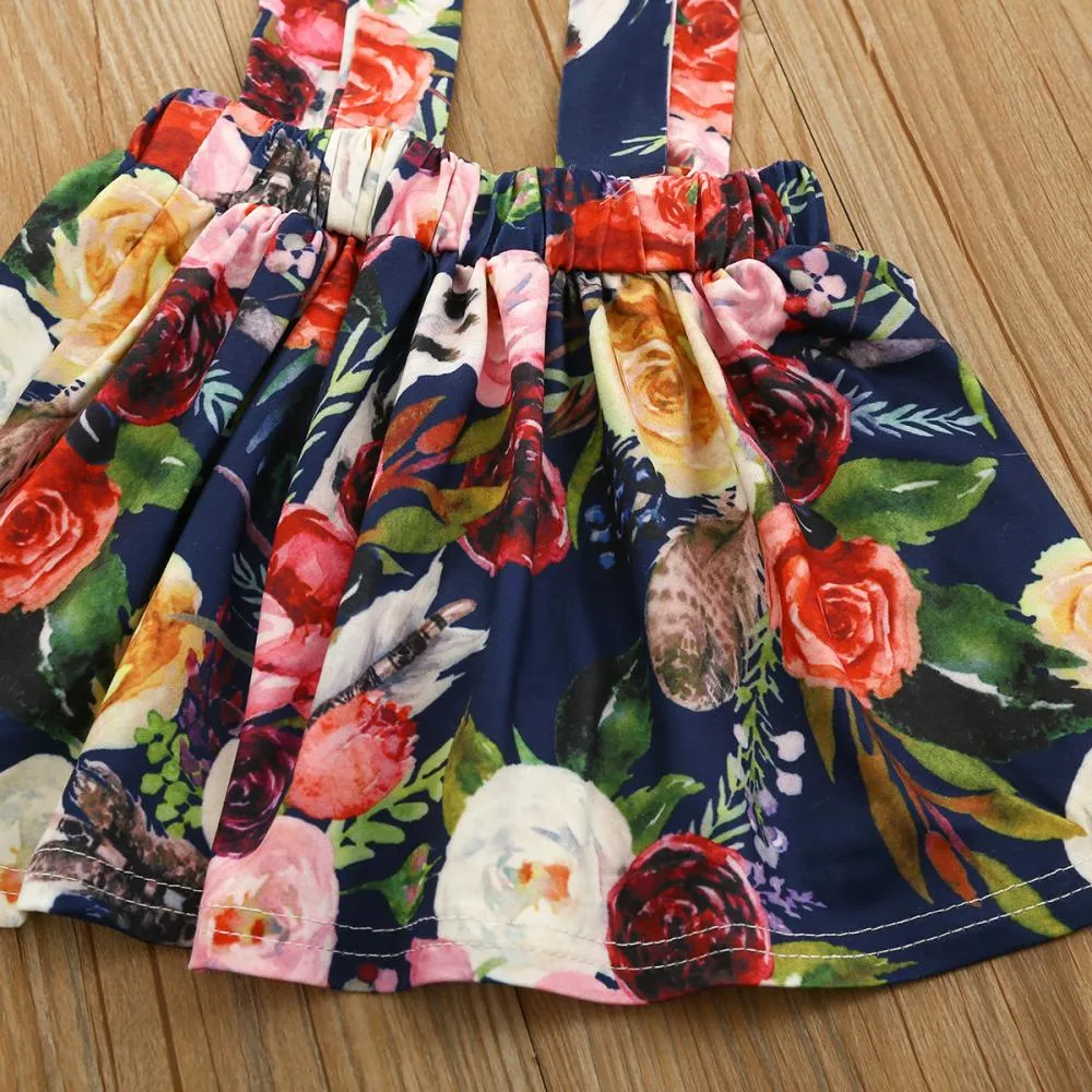 1-5Y Toddler Girls Set Summer Solid Color Pit Strip Top Flower Suspender Skirt And Headband Three-piece Set Wholesale Kids Clothing