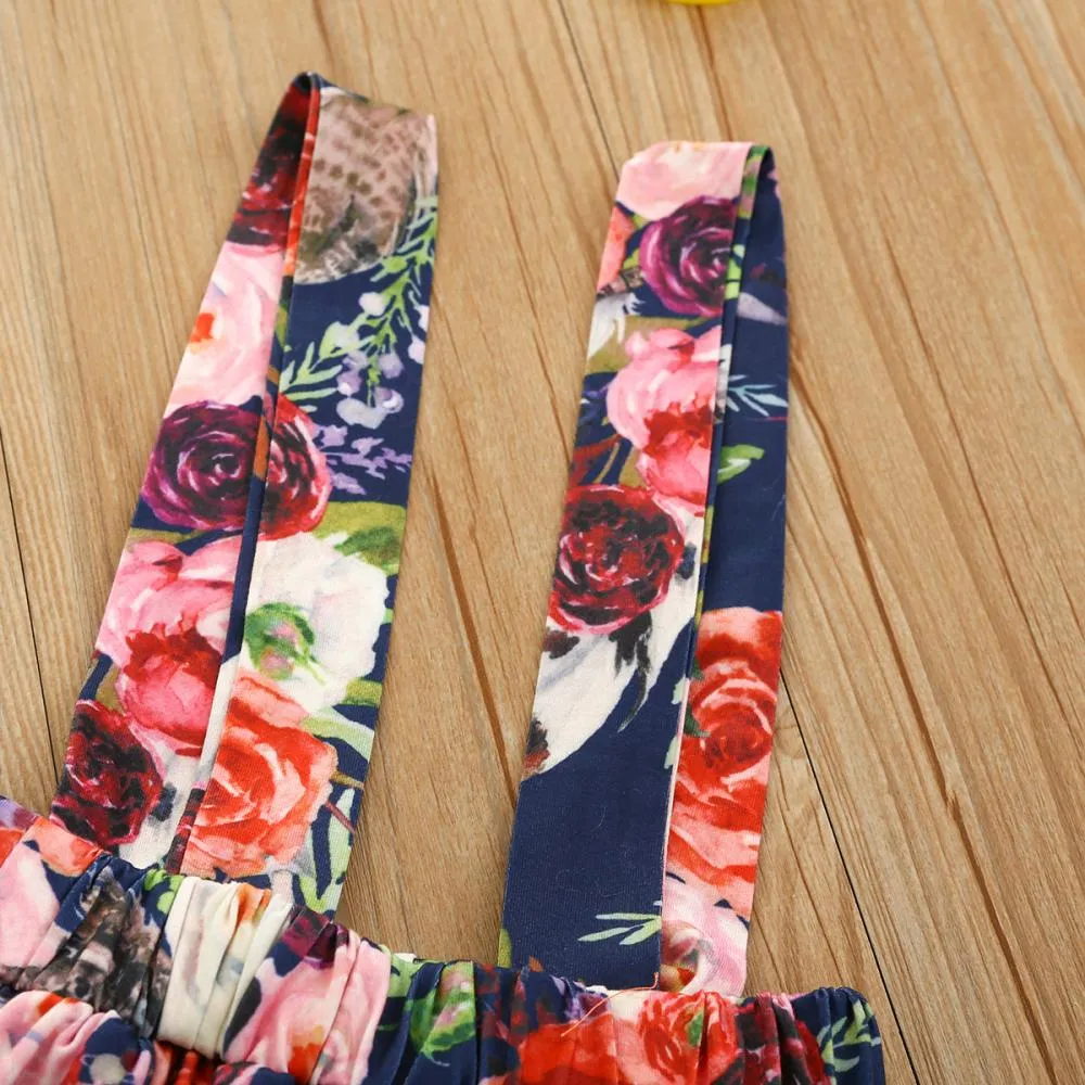 1-5Y Toddler Girls Set Summer Solid Color Pit Strip Top Flower Suspender Skirt And Headband Three-piece Set Wholesale Kids Clothing