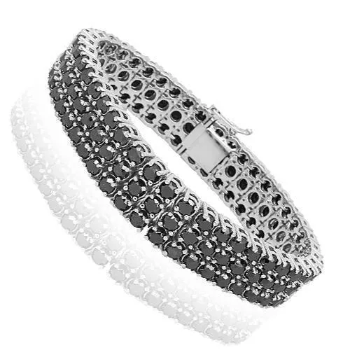 10K Solid White Gold Mens Black Diamond Bracelet 47.50 Ctw