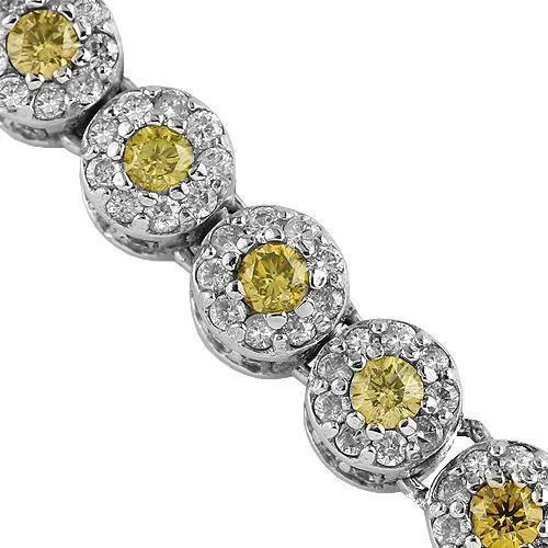 10k White Gold Mens Diamond Chain With Yellow Diamonds 8 mm 51.59 Ctw