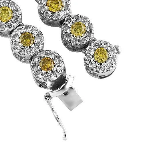 10k White Gold Mens Diamond Chain With Yellow Diamonds 8 mm 51.59 Ctw