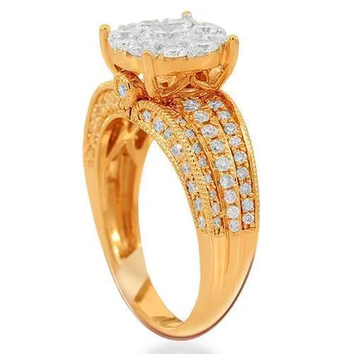 14K Solid Rose Gold Womens Diamond Cocktail Ring 1.88 Ctw