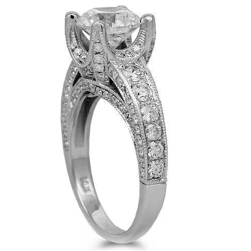 14K Solid White Gold Diamond Engagement Ring 1.67 Ctw