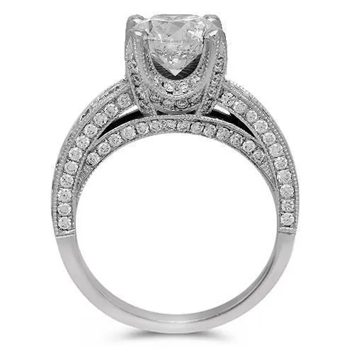 14K Solid White Gold Diamond Engagement Ring 1.67 Ctw