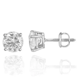 14K Solid White Gold GAI Certified  Diamond Stud 4-Prong Earrings 3.14 Ctw