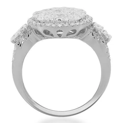 14K Solid White Gold Womens Diamond Cocktail Ring 1.87 Ctw