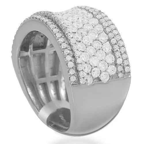 14K Solid White Gold Womens Diamond Cocktail Ring 1.92 Ctw