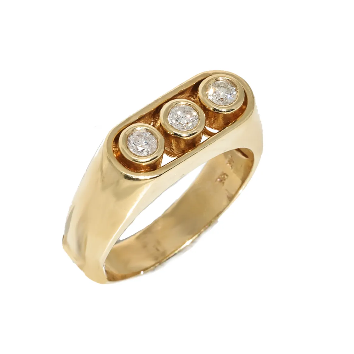 14K Three Diamond Yellow Gold Mens Diamond Pinky Ring 0.49 Ctw