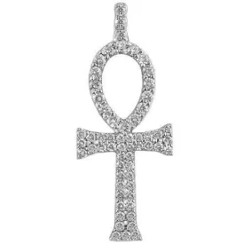 14K White Solid Gold Mens Diamond Ankh Pendant 15.00 Ctw