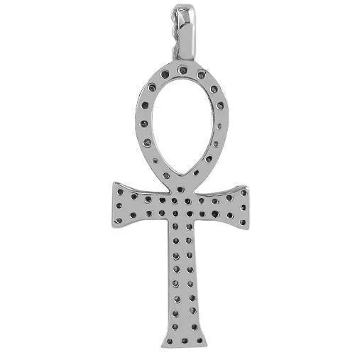 14K White Solid Gold Mens Diamond Ankh Pendant 15.00 Ctw