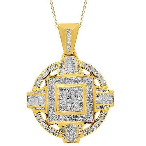 18K Yellow Solid Gold Mens Diamond Pendant 13.25 Ctw