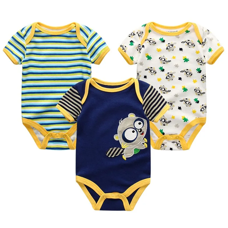 3 Pieces Baby Unisex Cotton Rompers/Jumpsuits