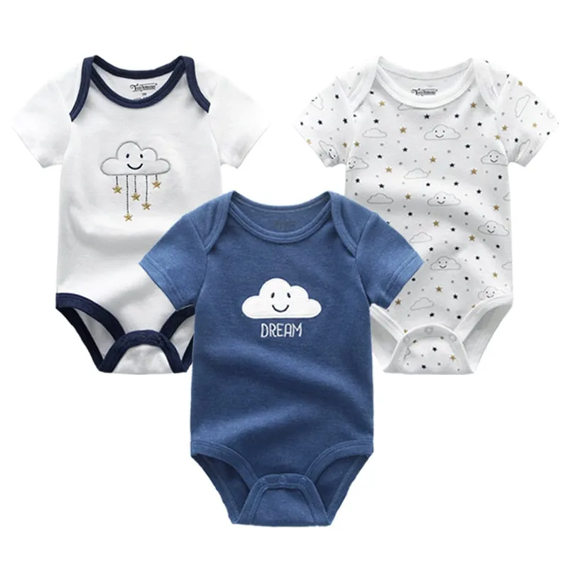 3 Pieces Baby Unisex Cotton Rompers/Jumpsuits