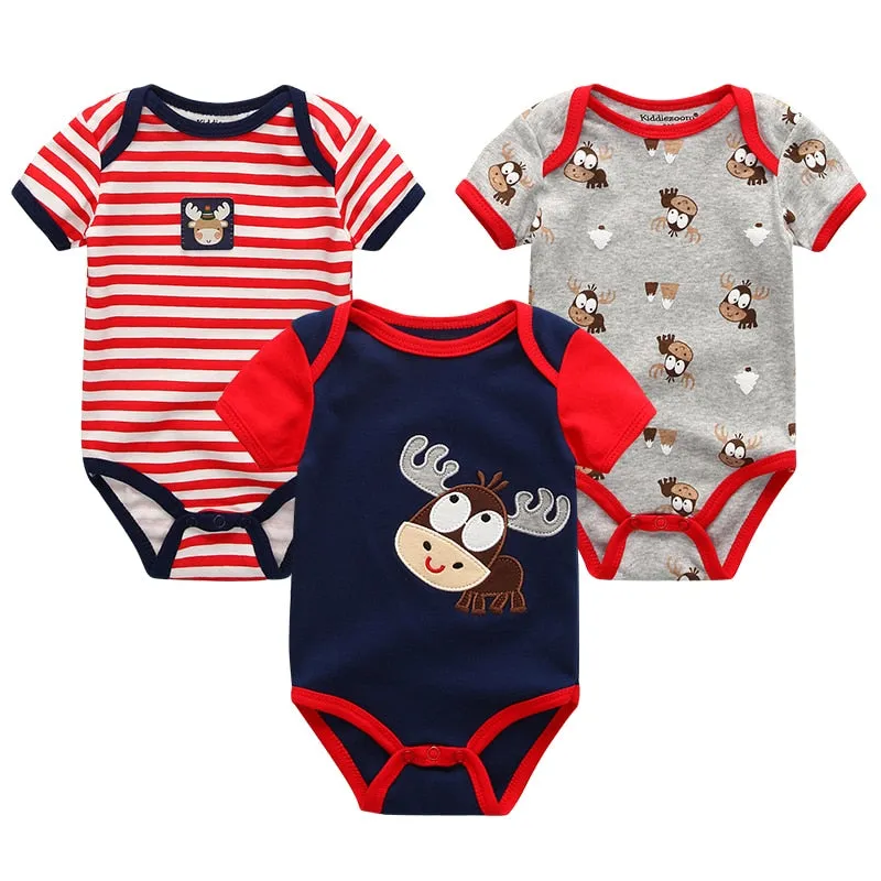 3 Pieces Baby Unisex Cotton Rompers/Jumpsuits