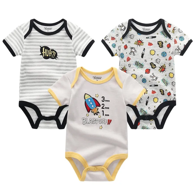 3 Pieces Baby Unisex Cotton Rompers/Jumpsuits