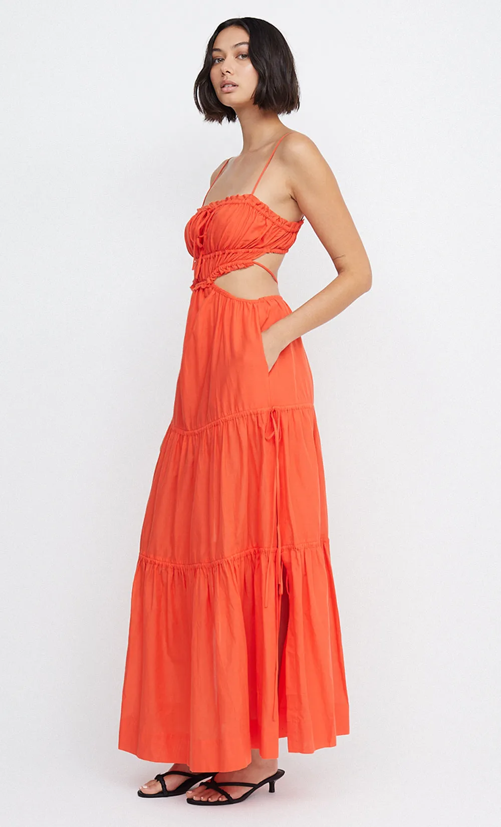 ALEXANDRA TIE MAXI DRESS - FIRE RED