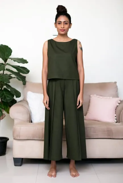 Ami Crop Top and Culottes Set - Deep Green