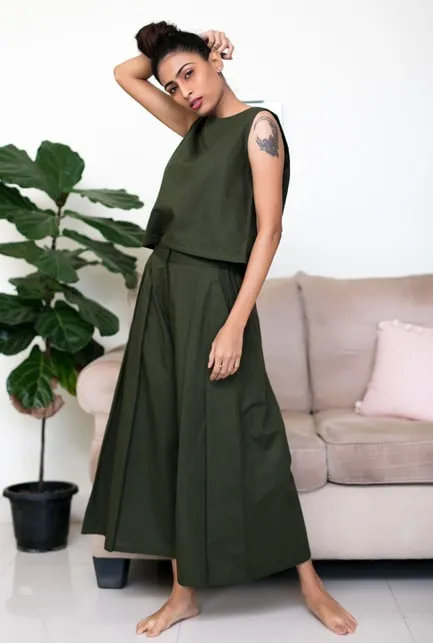 Ami Crop Top and Culottes Set - Deep Green