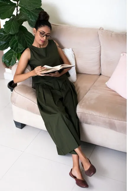 Ami Crop Top and Culottes Set - Deep Green