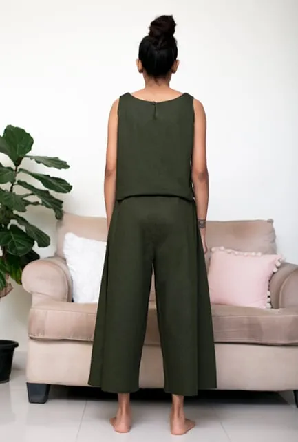 Ami Crop Top and Culottes Set - Deep Green