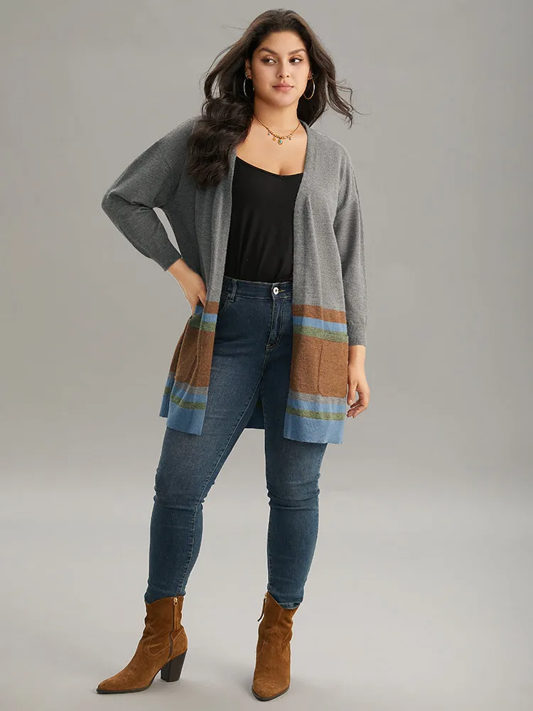 Anti-Pilling Colorblock Contrast Open Front Cardigan