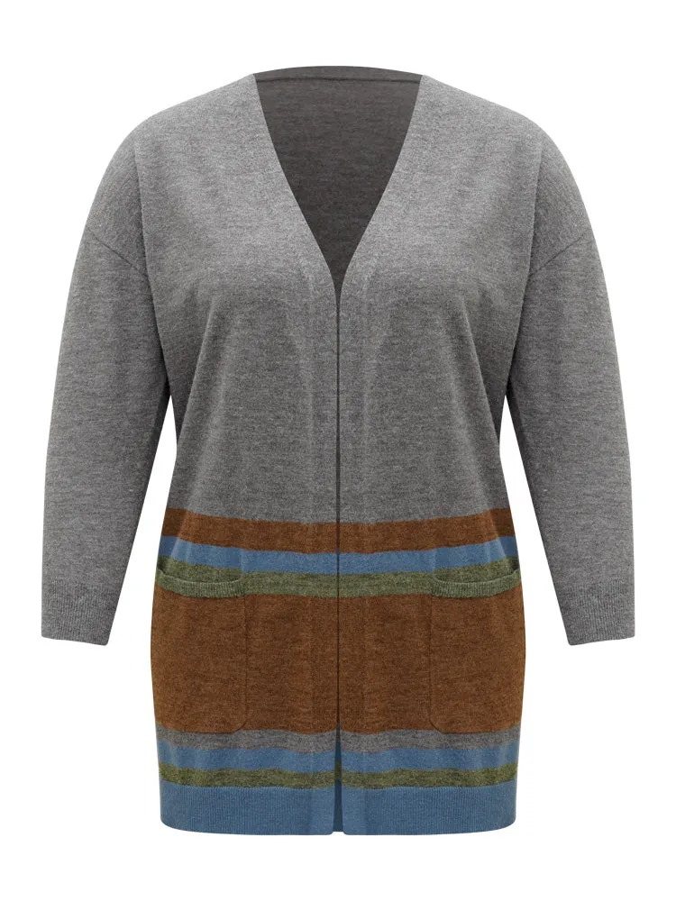 Anti-Pilling Colorblock Contrast Open Front Cardigan