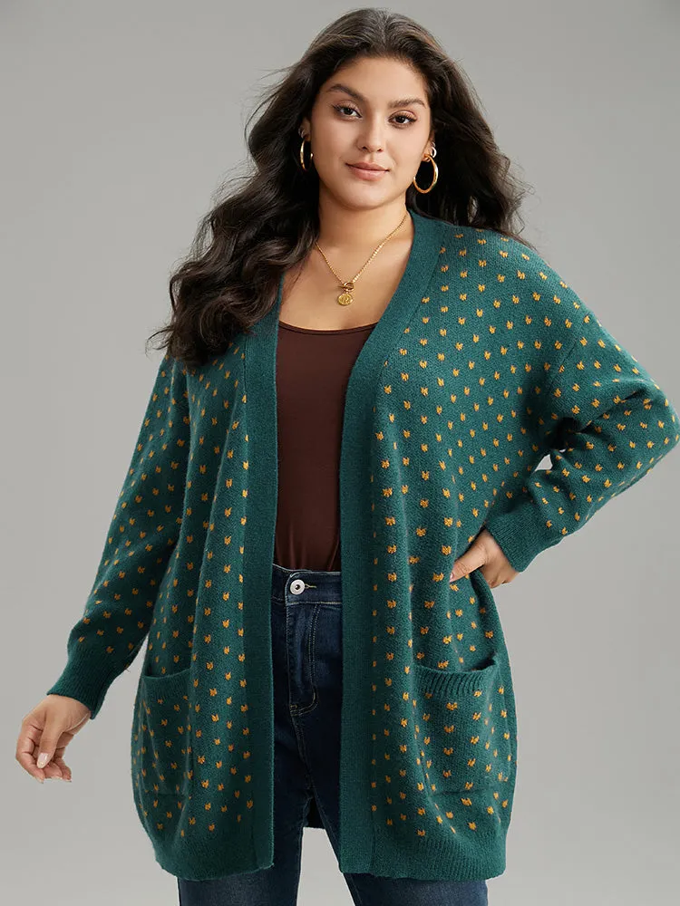 Anti-Pilling Geometric Pocket Open Front Cardigan