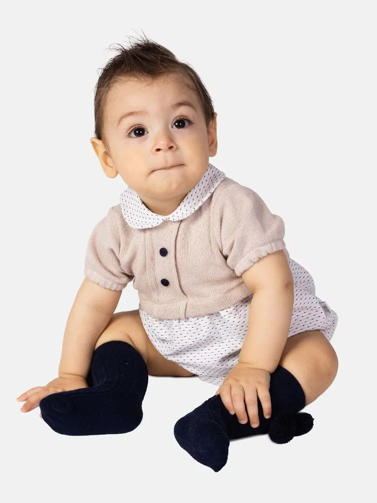 Baby Boy Leon Collection Spanish Romper-Navy Blue