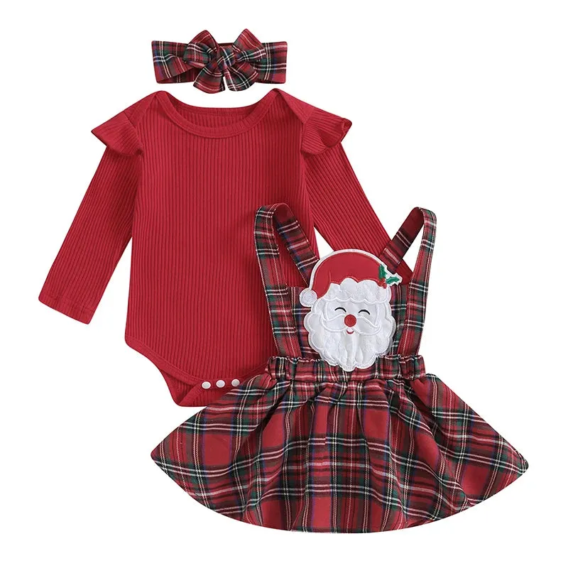 Baby Girl 3Pcs Outfits Set Cute Romper Suspender Skirt With Headband Fall Winter Clothes