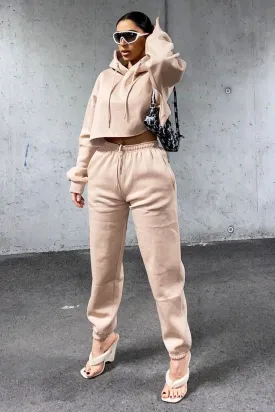 Beige Cropped Oversized Hoodie and Joggers Co-ord - Karenza