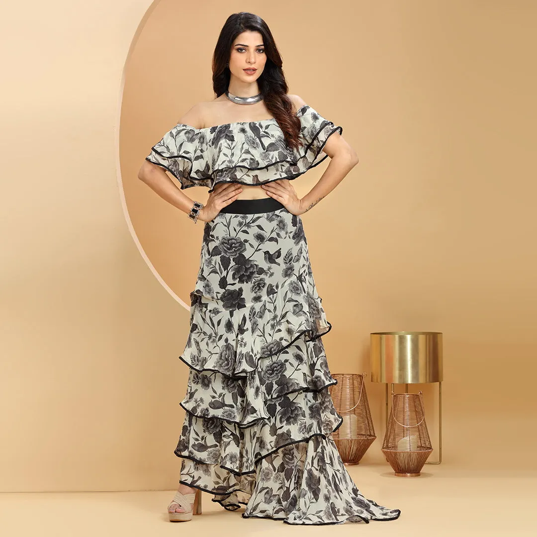 Black And Ivory Floral Co-Ord Set