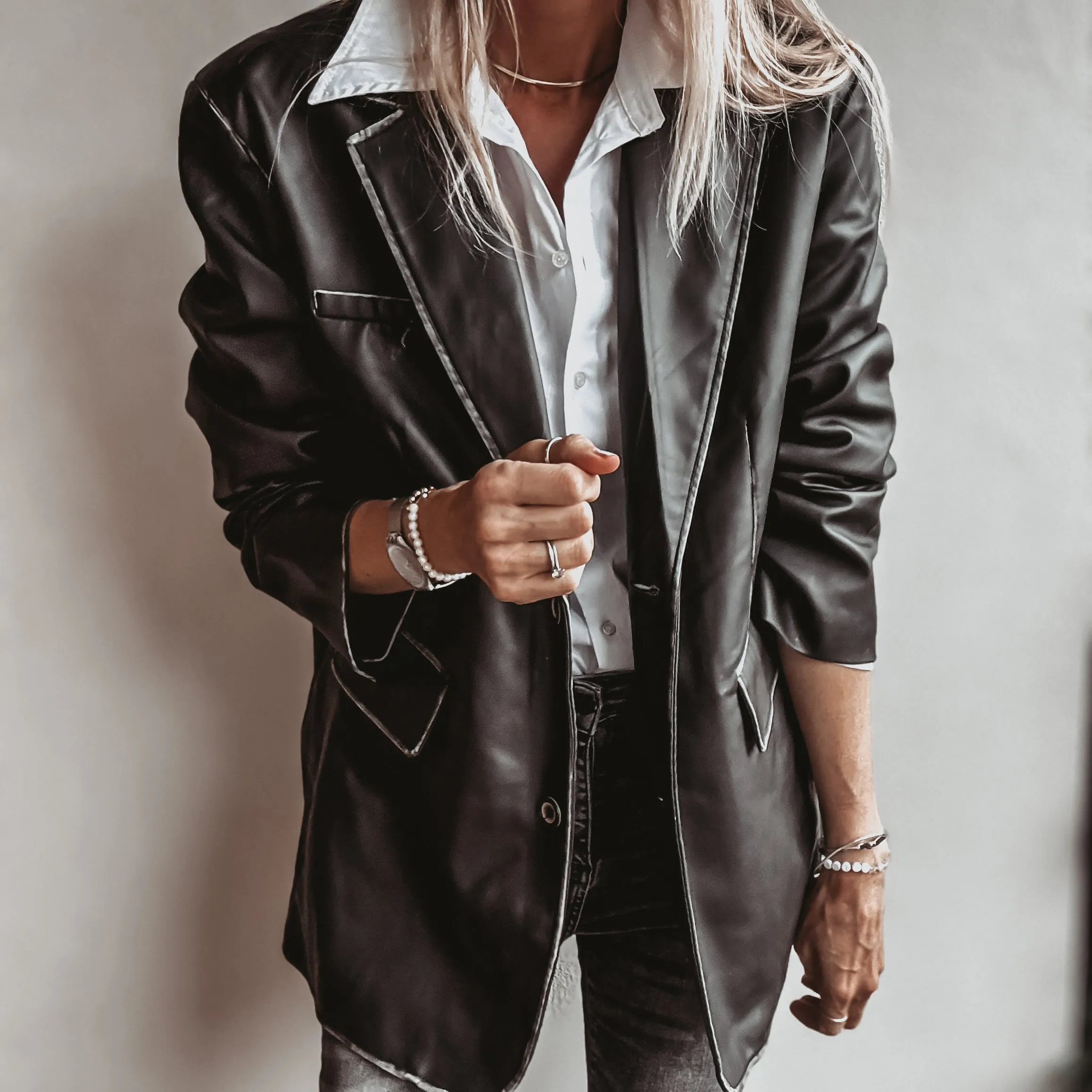 Black faux leather boyfriend blazer *NEW*