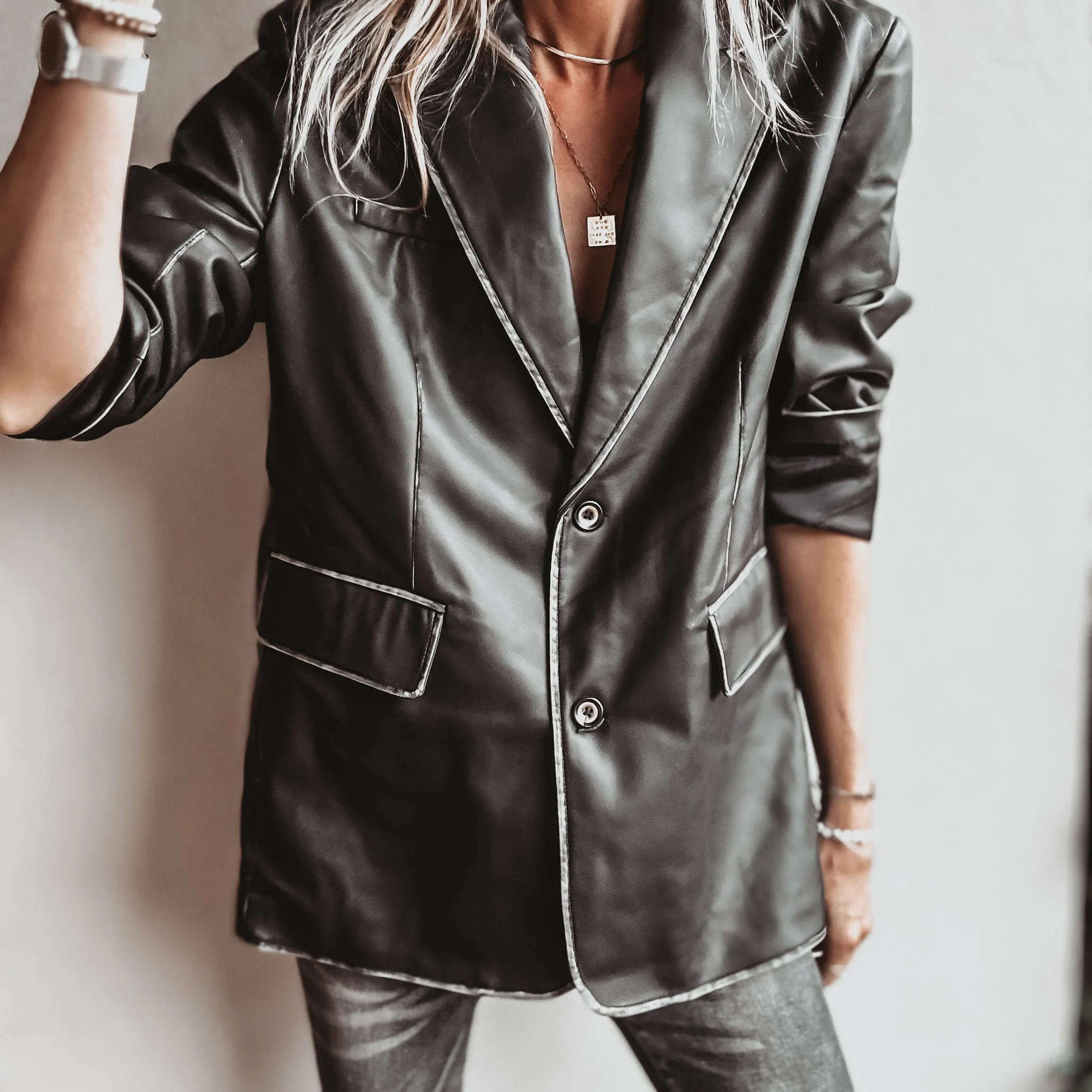 Black faux leather boyfriend blazer *NEW*