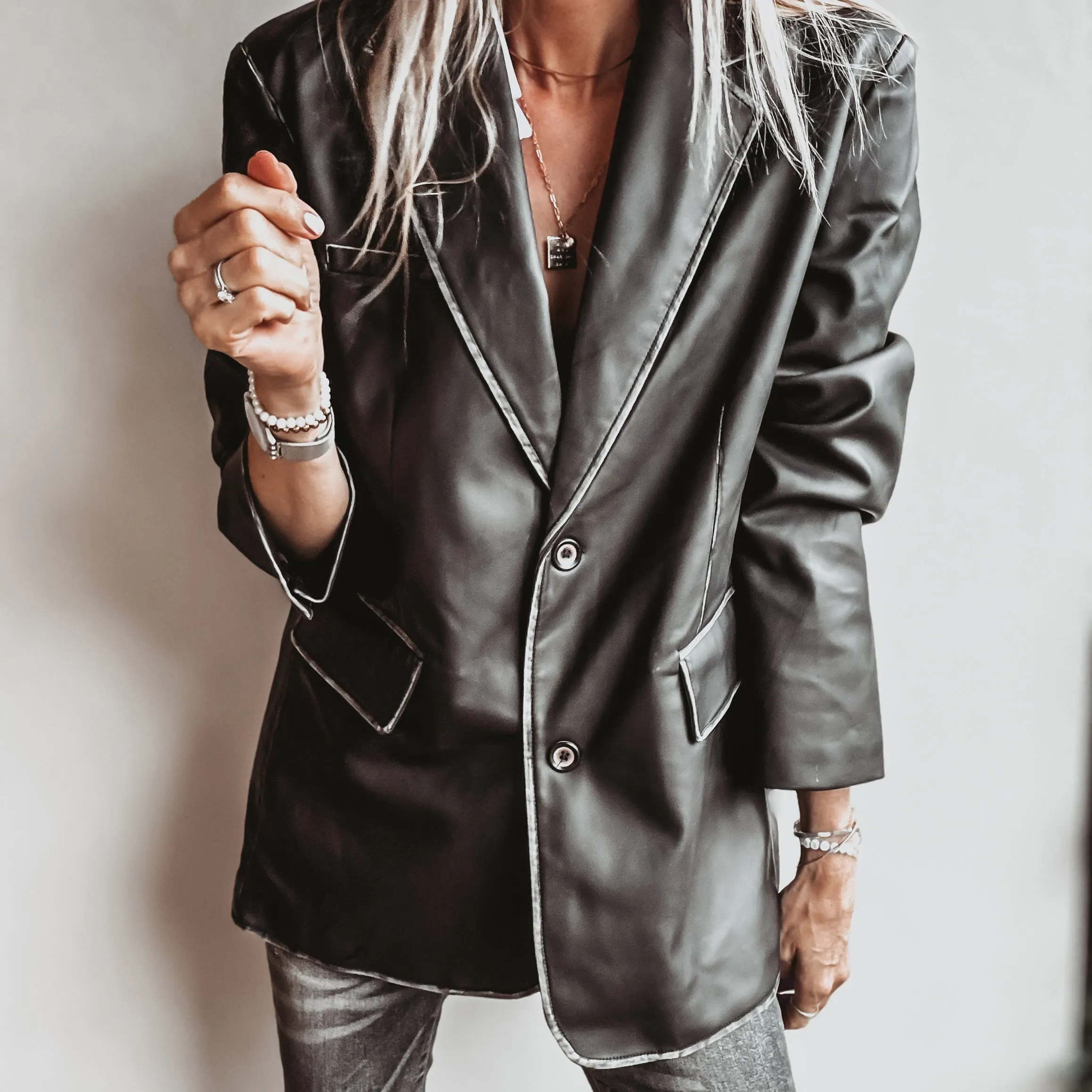 Black faux leather boyfriend blazer *NEW*