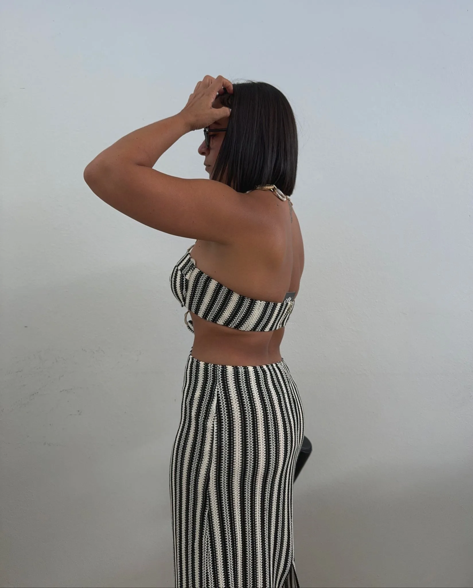 Black Striped Dress Set