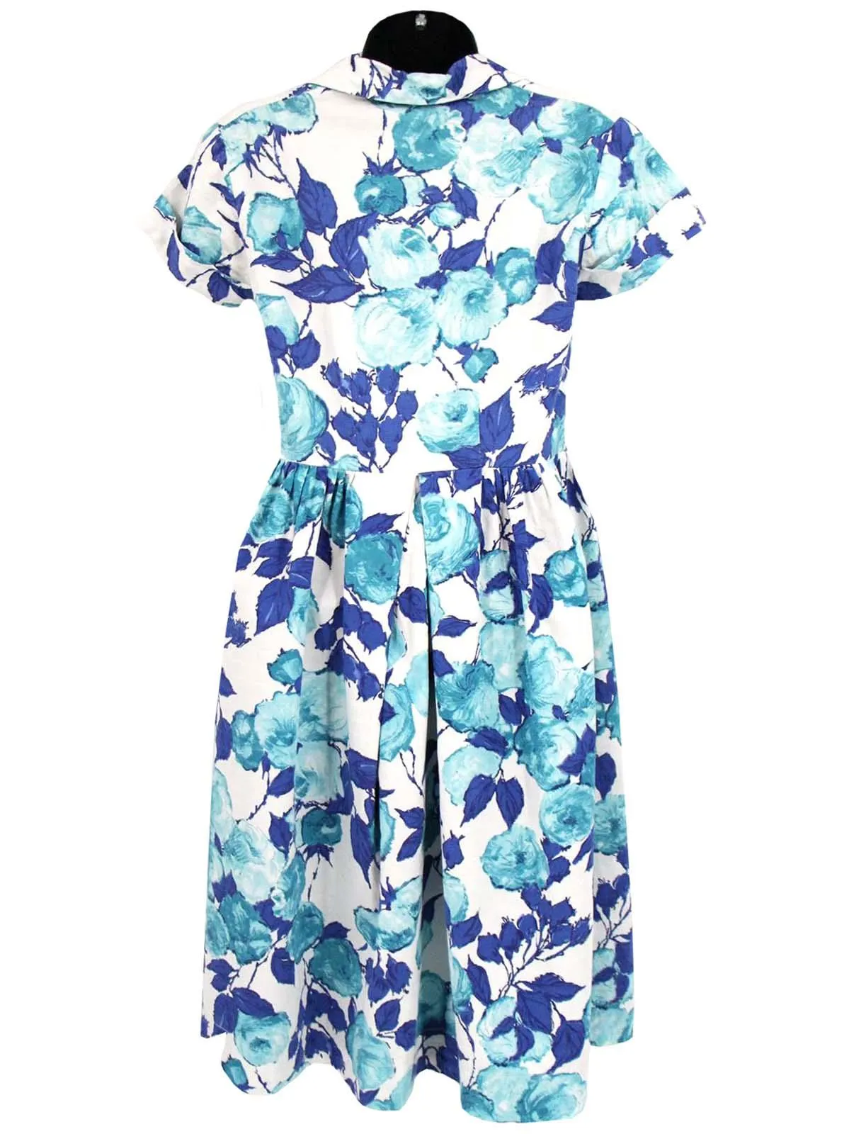 Blue Rose Floral 1950s Vintage Shirt Dress