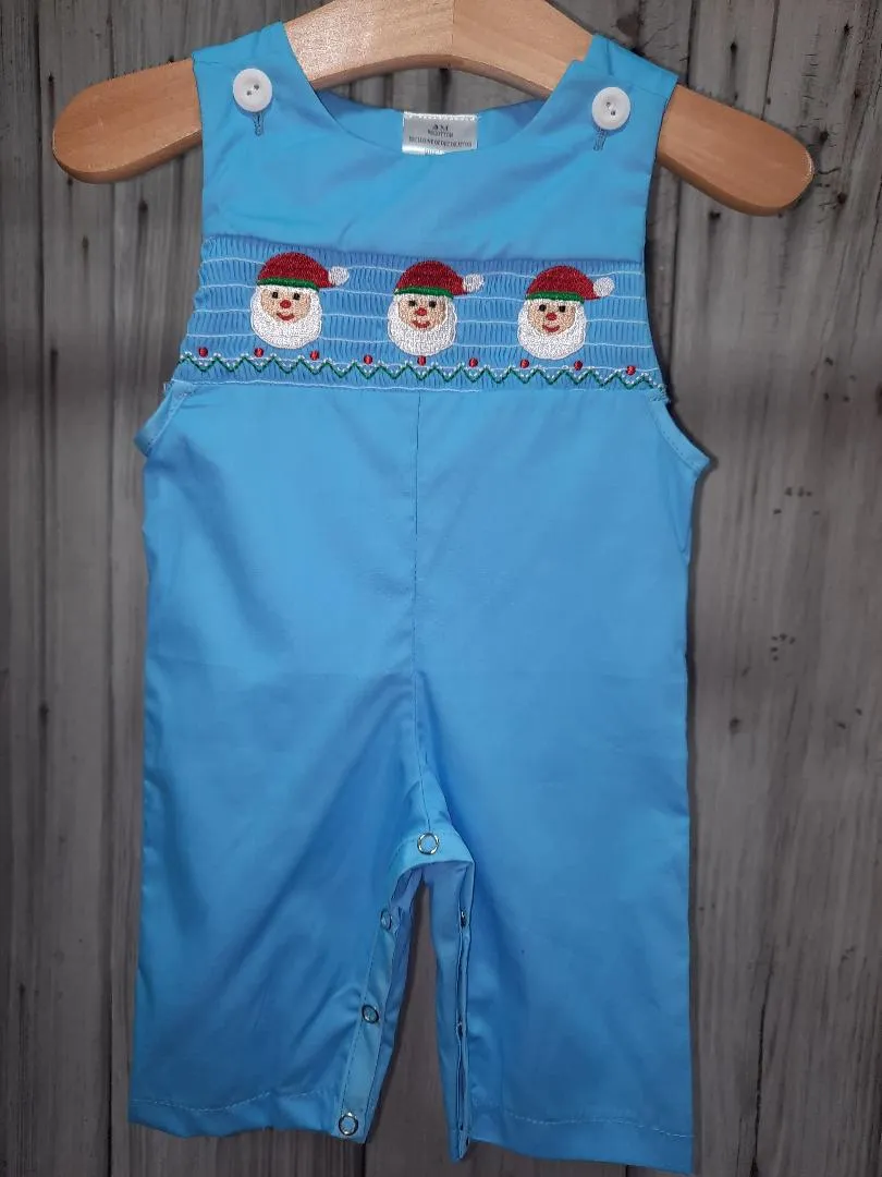 Blue Santa Smocked Romper