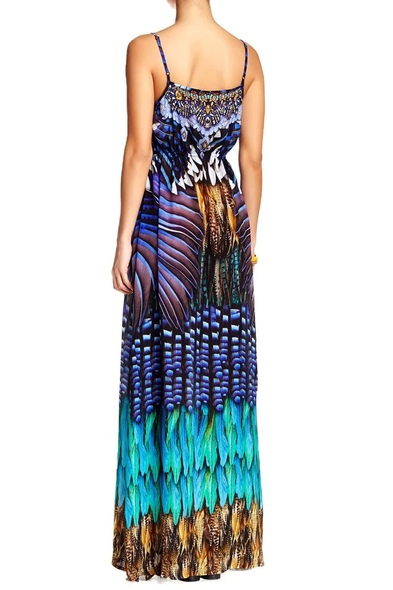 Blue Spaghetti Strap Long Maxi