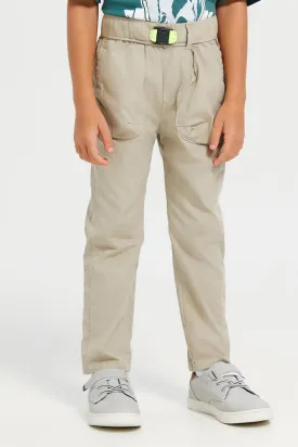 Boys Beige Pull-on Poplin Jogger With All Around Adjuster