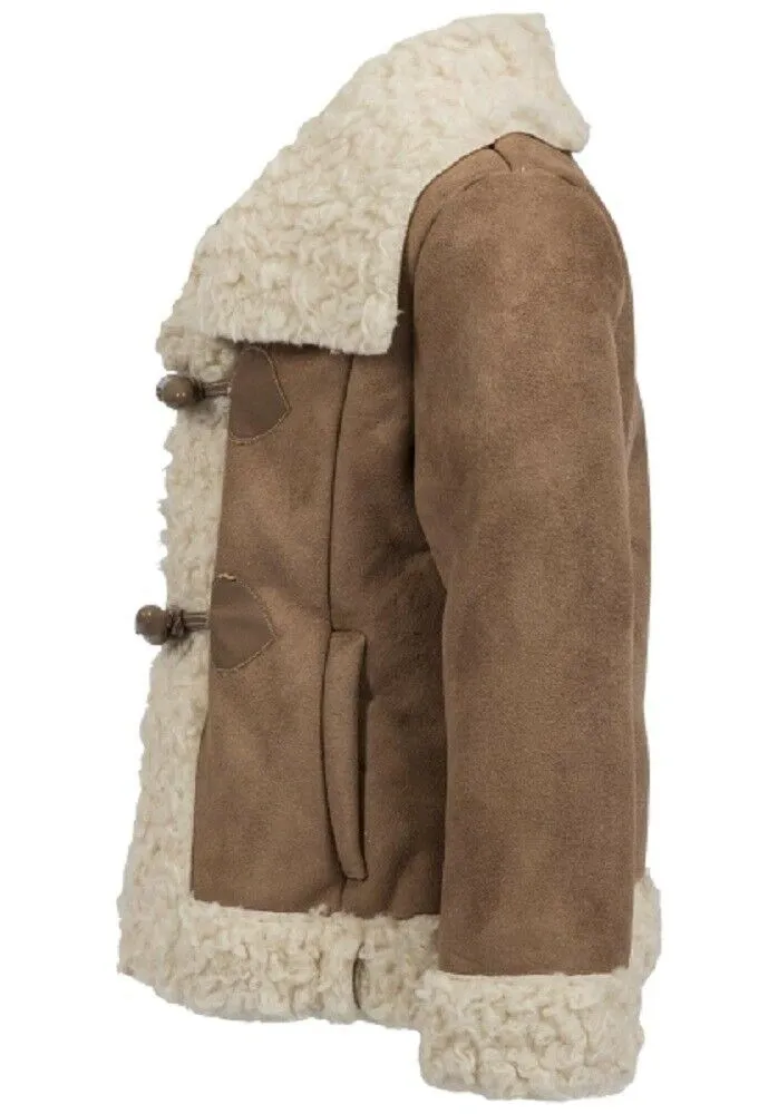 Brave Soul Camel Collared Duffle Faux Fur Leather-Look Coat