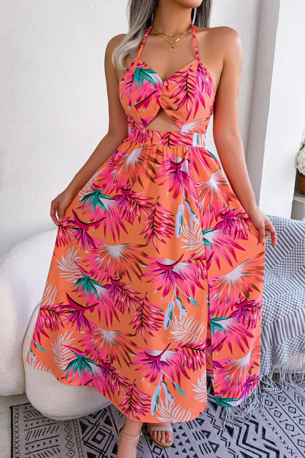 Brianna Leaf Print Maxi Dress