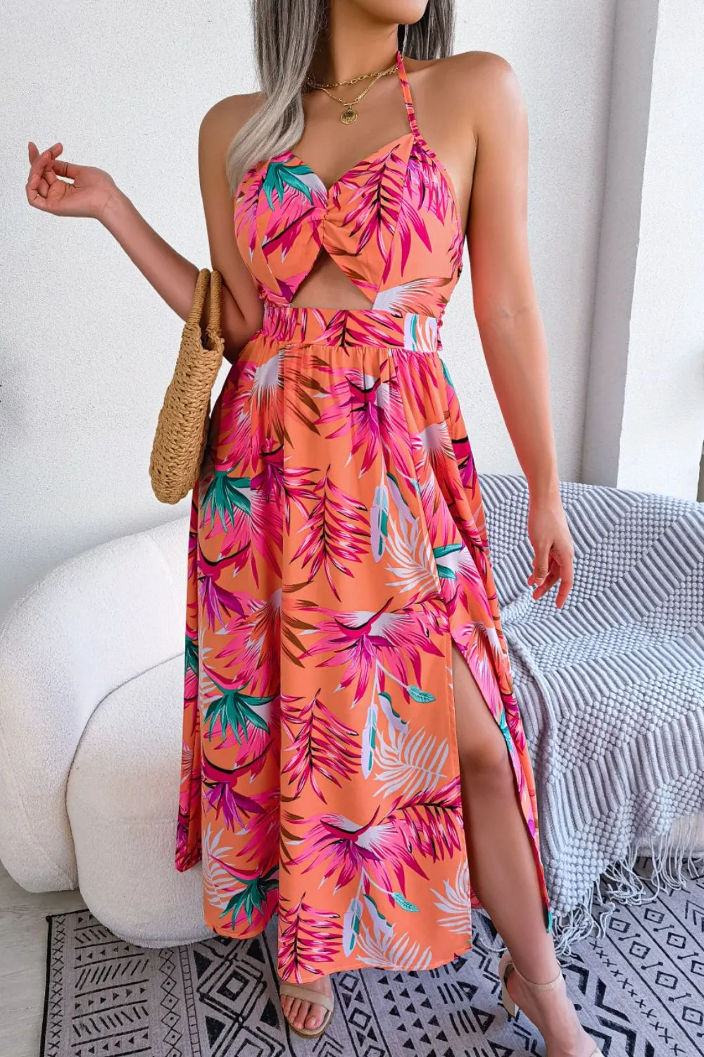 Brianna Leaf Print Maxi Dress