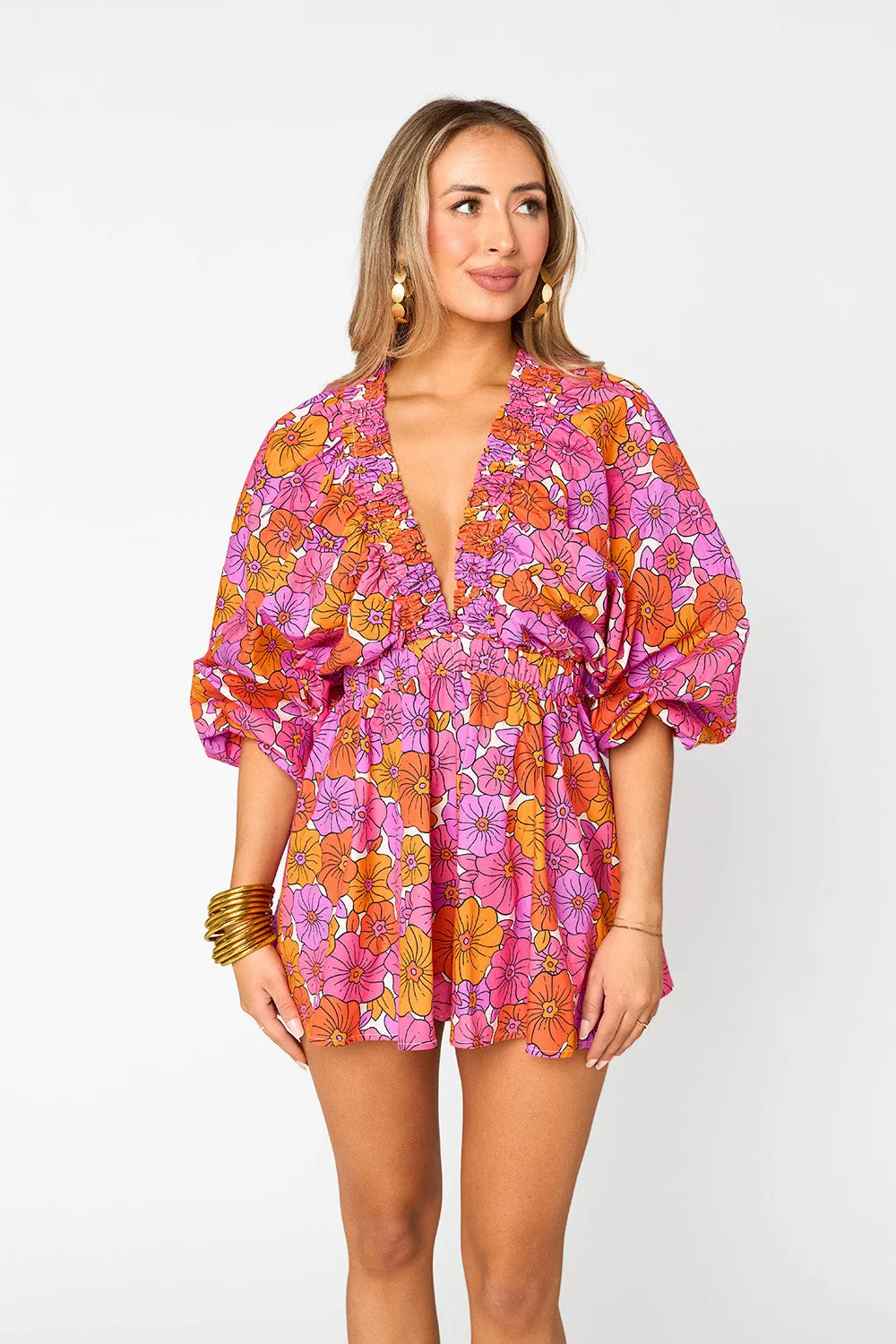 BUDDYLOVE- PALM BEACH PLUNGE NECK ROMPER - TANGERINE