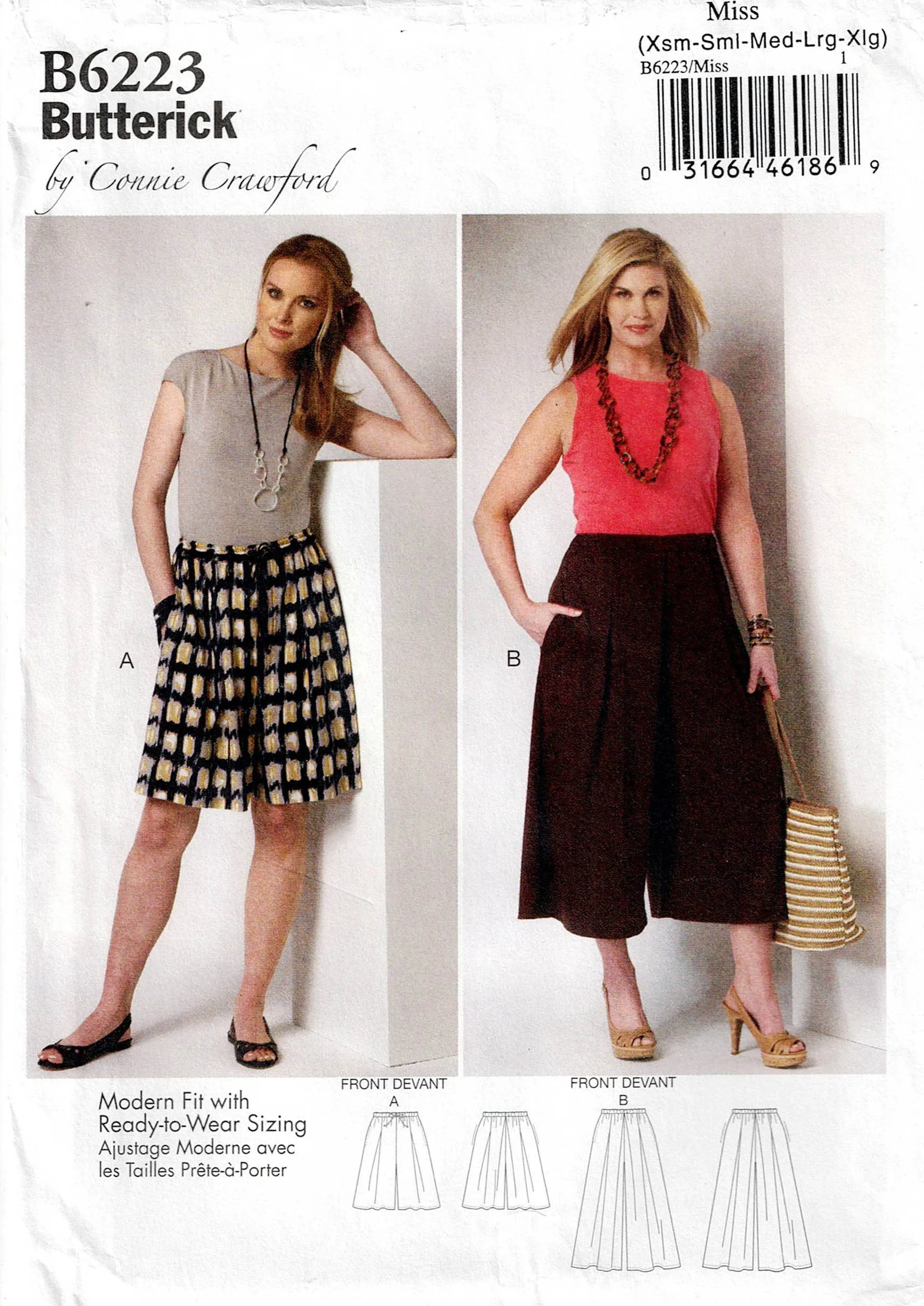 Butterick B6223 Connie Crawford Womens Wide Leg Culottes Out Of Print Sewing Pattern Sizes XS - XL UNCUT Factory Folded