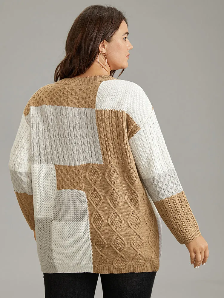 Cable Knit Colorblock Patchwork Pullover