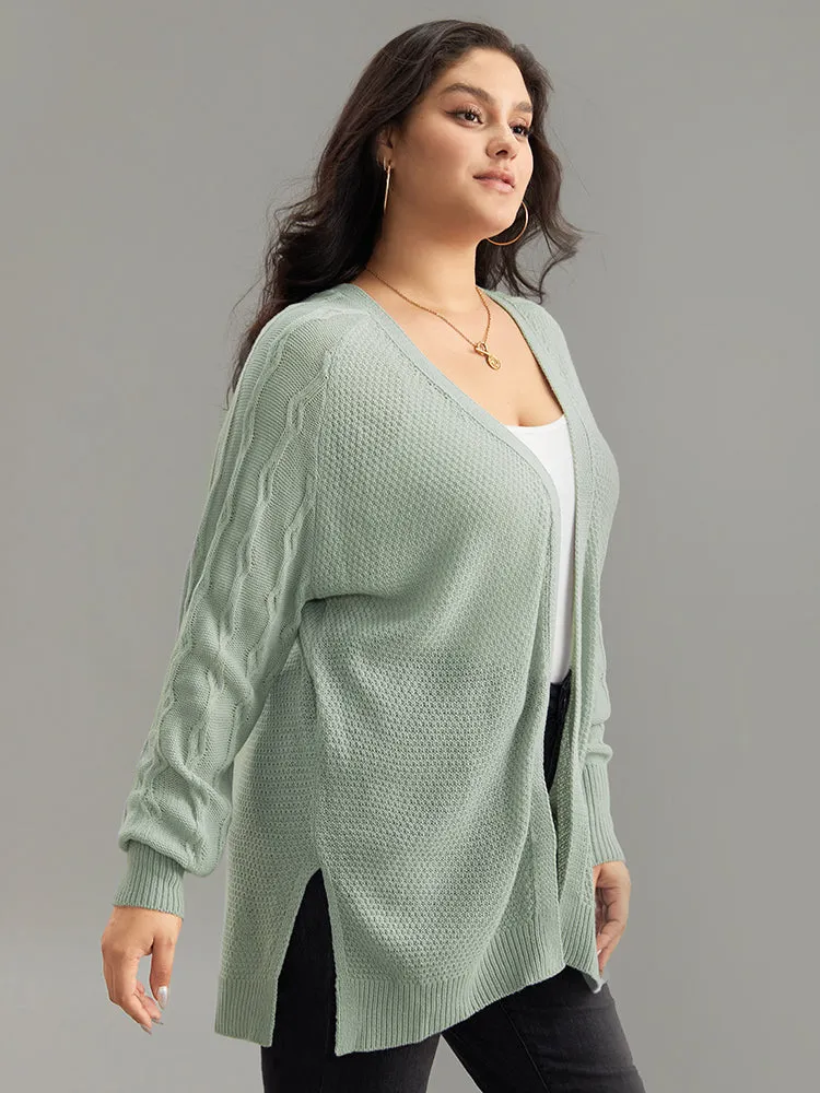 Cable Knit Plain Open Front Cardigan