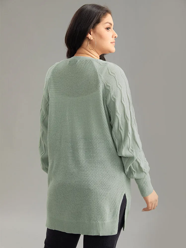 Cable Knit Plain Open Front Cardigan