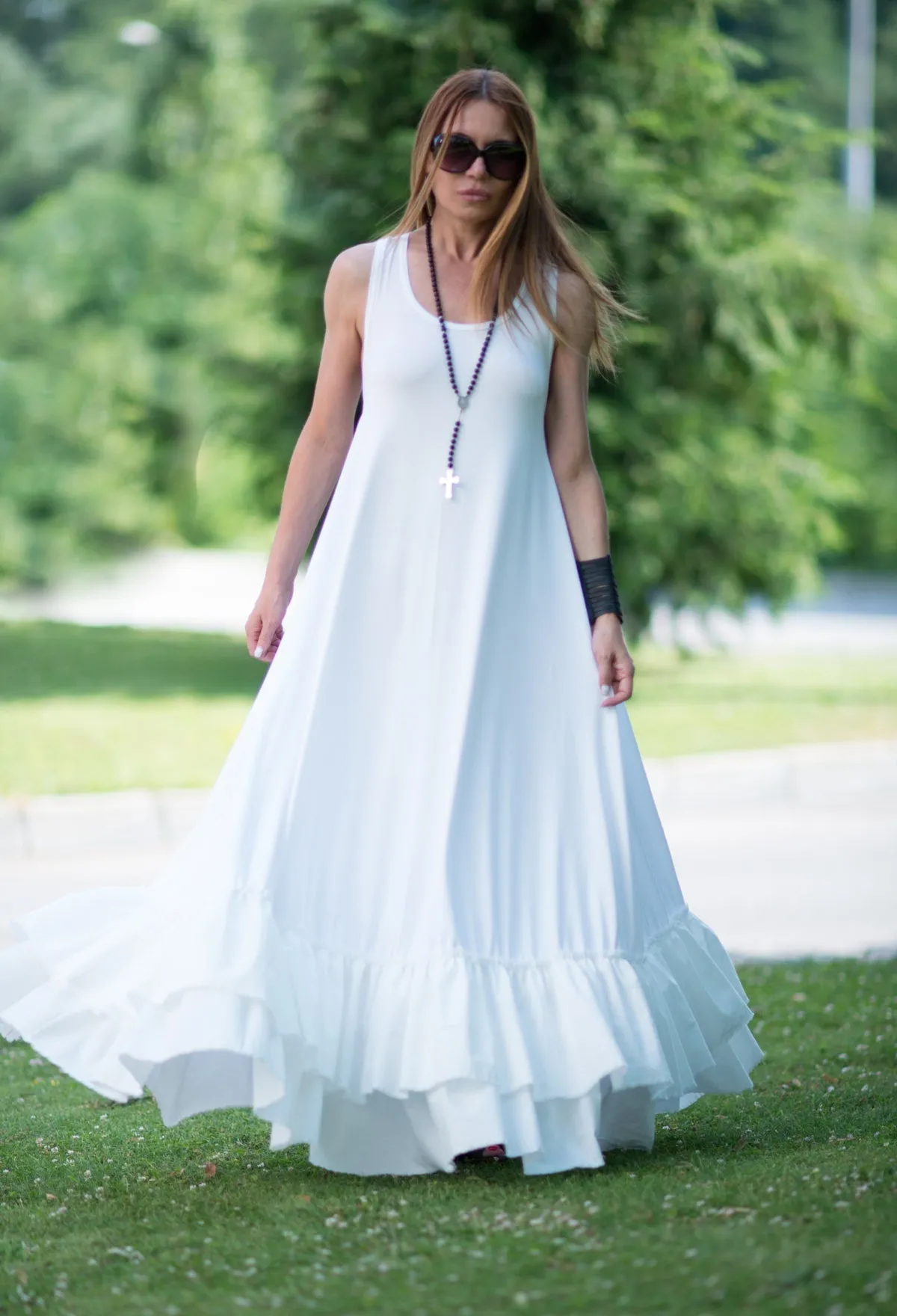 CARMEN Red Cotton Maxi Dress