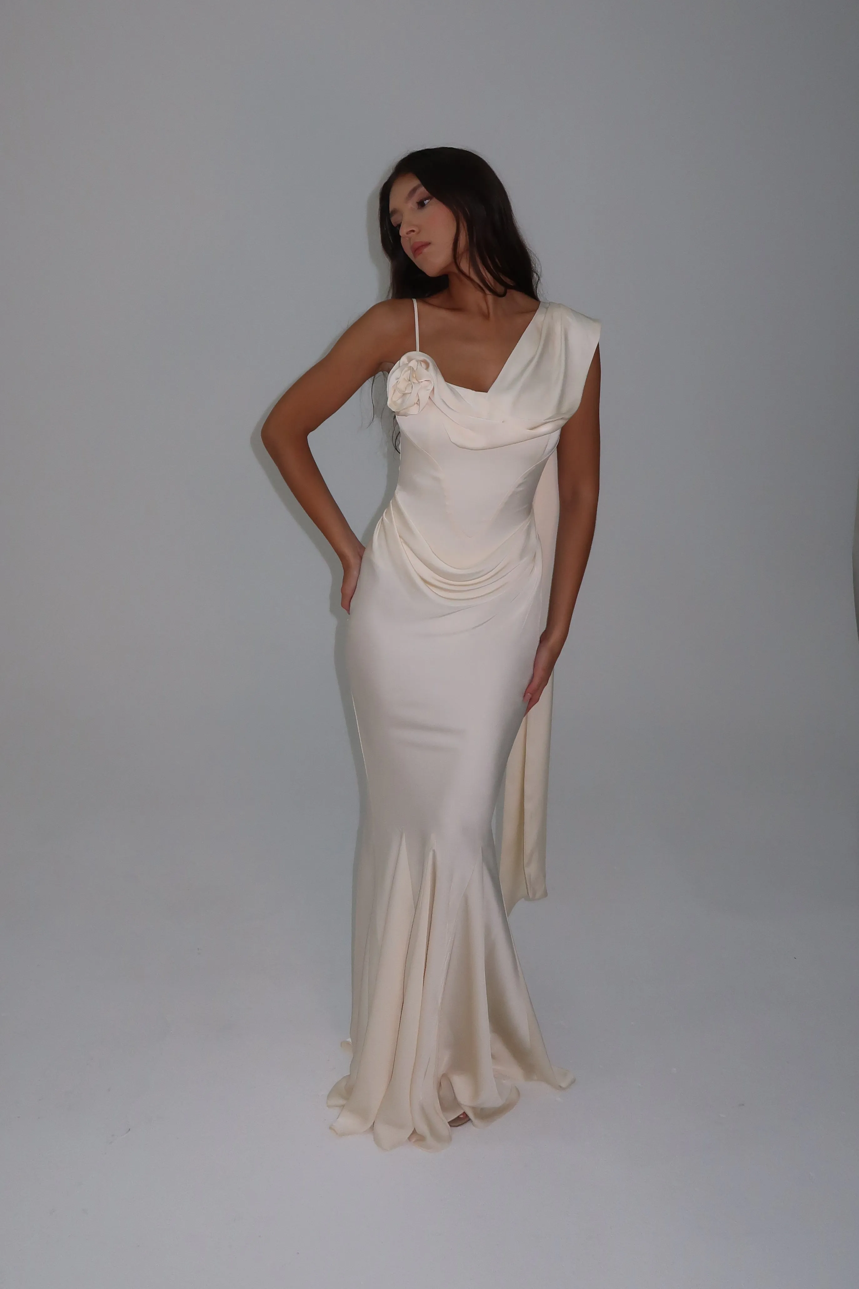 Celine Corset Drape Satin Gown