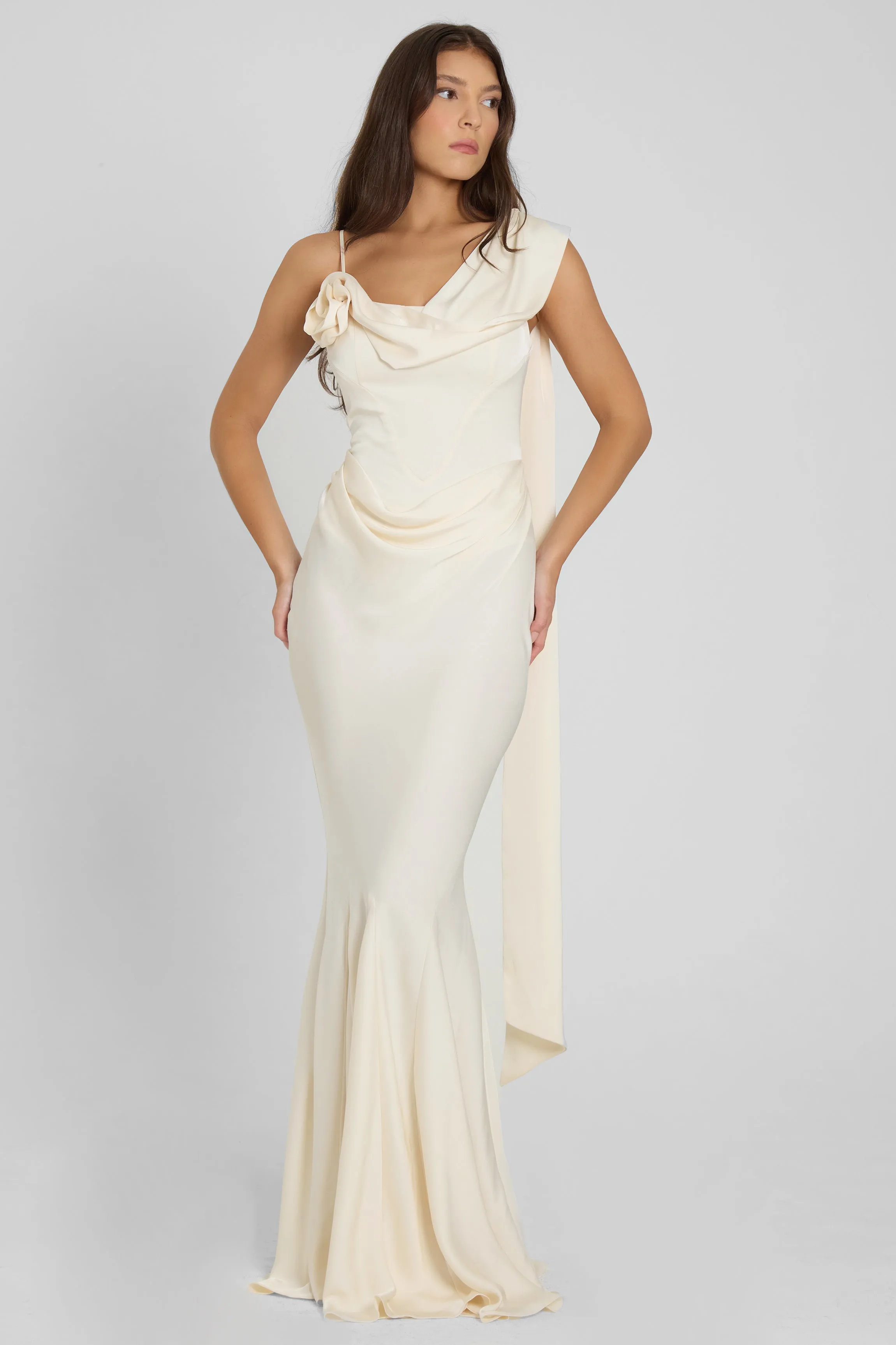 Celine Corset Drape Satin Gown